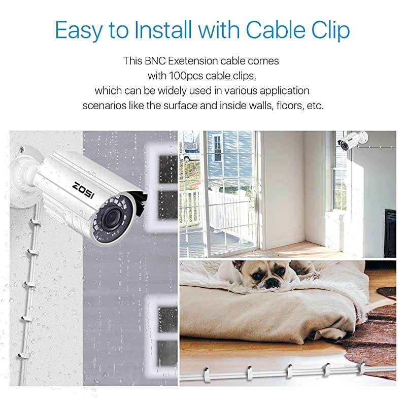 4 Pack 100ft 30 Meters 2in1 Video Power Cable BNC Extension Surveillance Camera Cables for Video Security Systems Included 4X BNC Connectors and 4X RCA Adapters White Color