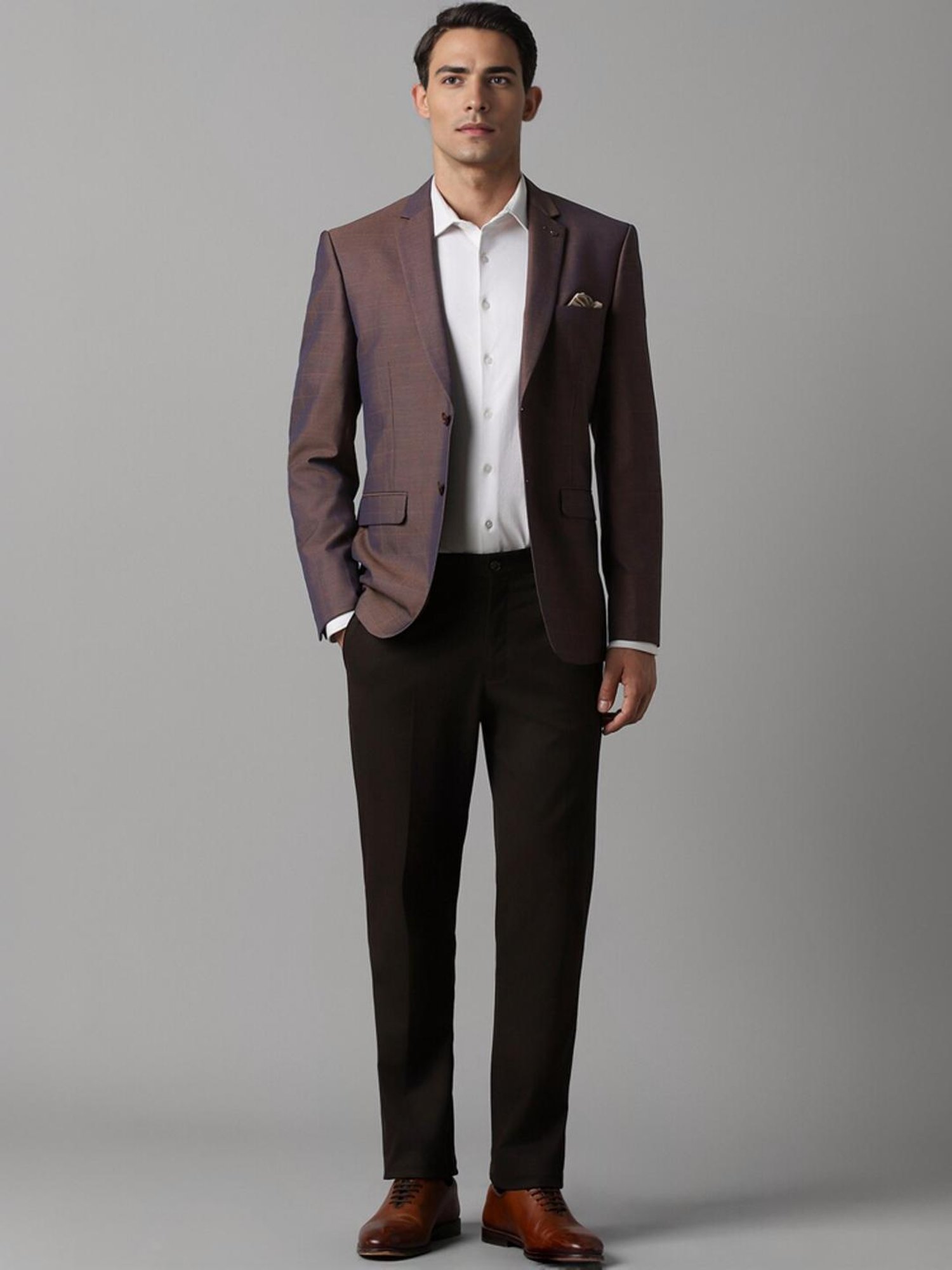 Louis Philippe Brown Slim Fit Checks Blazer