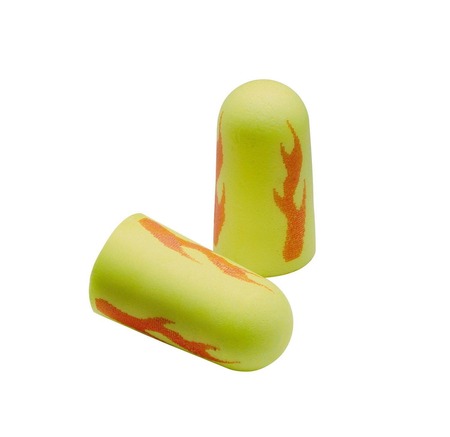 3M 3121252 E-A-Rsoft Ear Plugs, Uncorded, Foam, Yellow Neon/Red Flame, 200 Pairs/Box