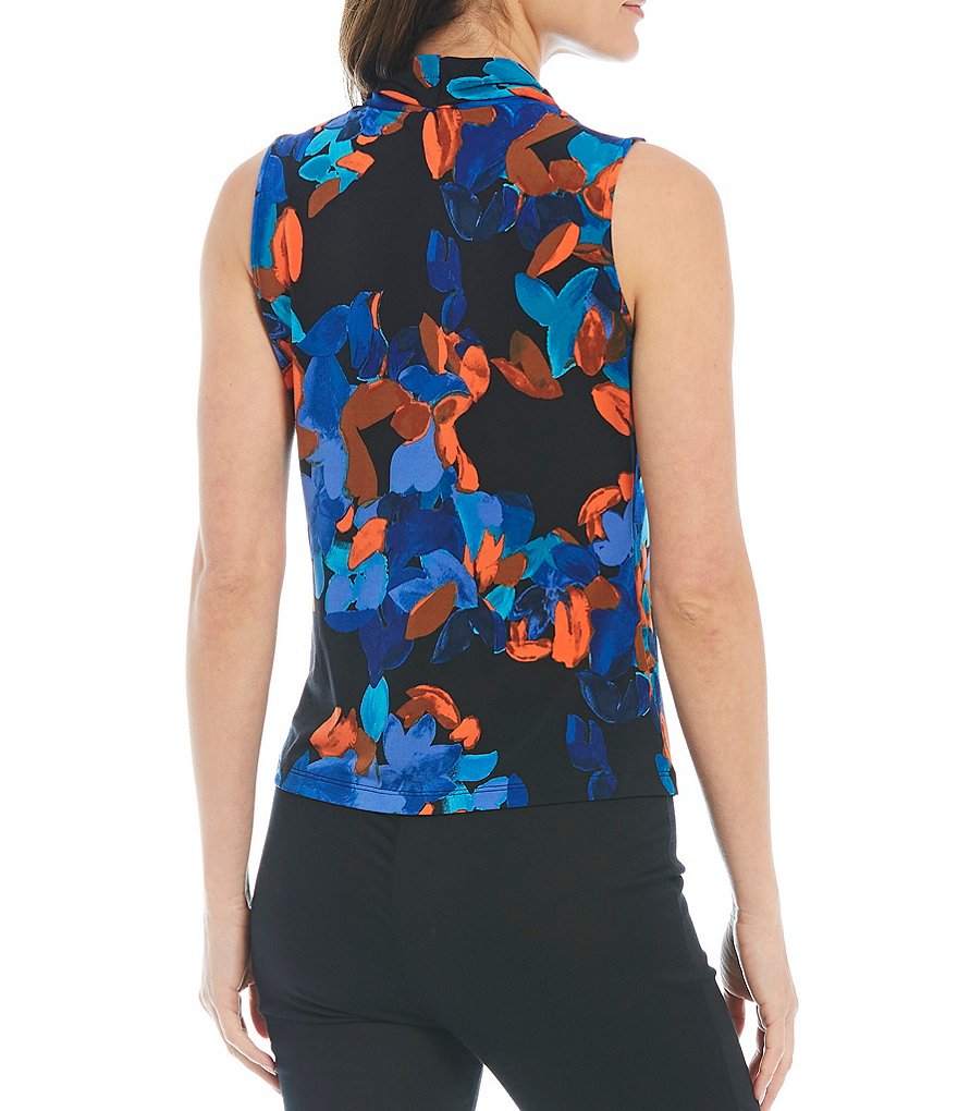 Calessa Petite Size Matte Jersey Knit Button Front Roll Tab Blouse