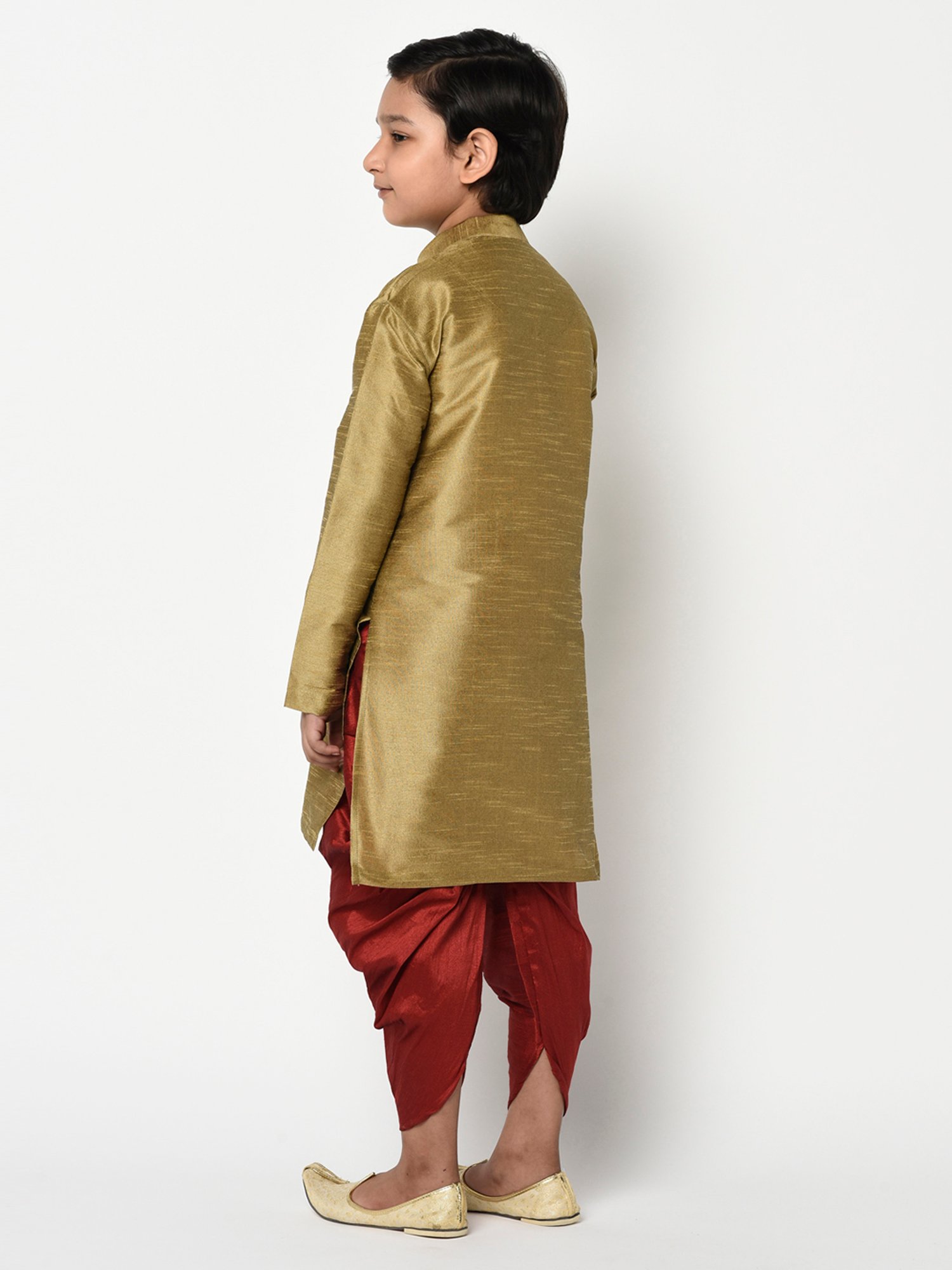 Deyann Kids Gold & Maroon Solid Full Sleeves Kurta with Dhoti