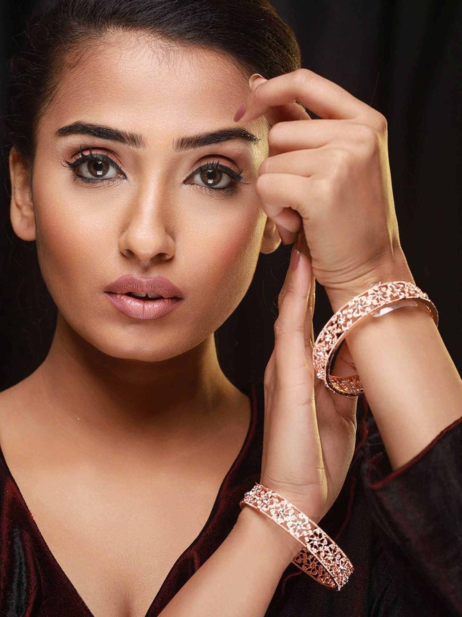 Aatmana Rose Gold-Plated Cubic Zirconia Studded Bangles for Women (Set of 2) - 2.6