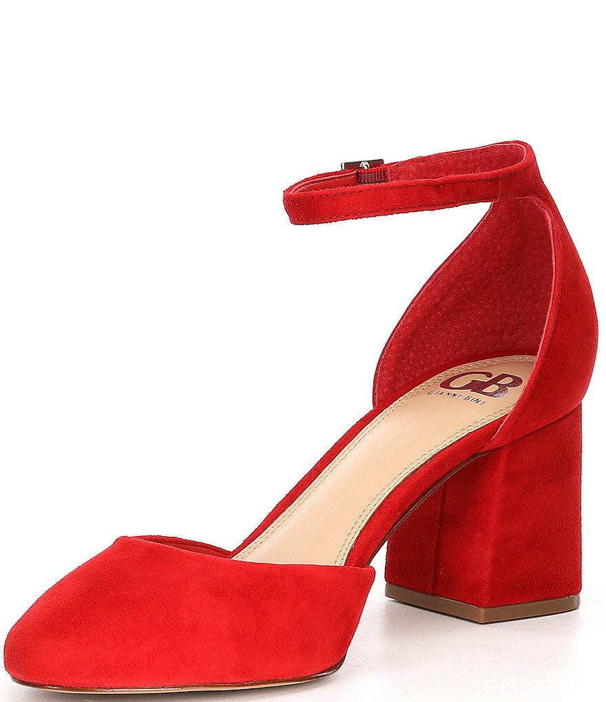 GB New-Lewk Suede Ankle Strap Block Heel Pumps