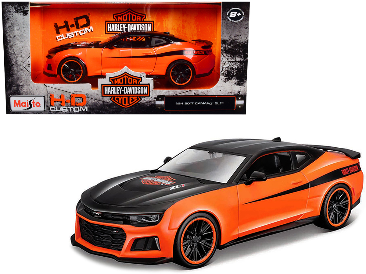 1968 Chevrolet Camaro Z/28 Dark Gray Metallic with Black and Orange Stripes "Harley Davidson" "H-D Custom" 1/24 Diecast Model Car by Maisto