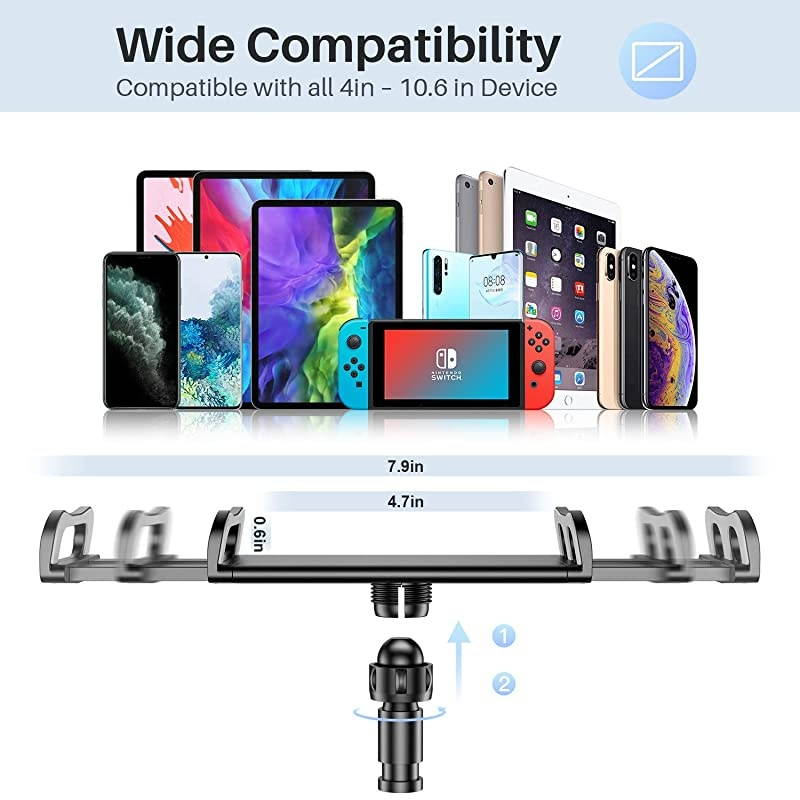 Gooseneck Tablet Stand, Tablet Mount Holder for iPad iPhone Series/Nintendo Switch/Samsung Galaxy Tabs/ Kindle Fire HD and More, 30in Overall Length(Black)