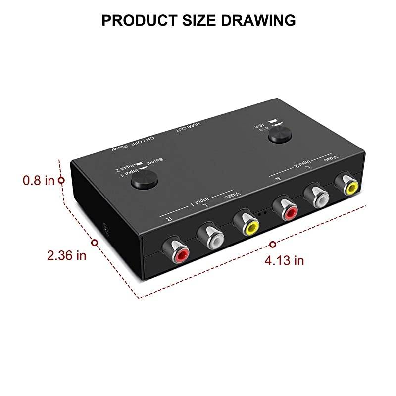 Port AV to HDMI Converter Dual AV to HDMI Adapter RCA to HDMI Adapter Support 16:9/4:3 Compatible with WII, N64, PS, VHS, VCR DVD Players etc(Port AV Input 1 HDMI Output)