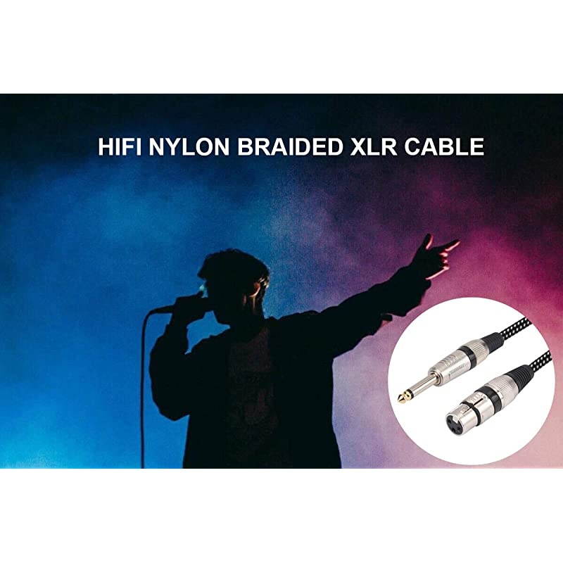 Female to 1/4 Inch TS Cable 10 FT, Nylong Braided 3 Pin Female to 6.35mm TS Male Unbalanced Interconnect Wire Mic Cord for Dynamic Microphone (Pure Copper Conductors)