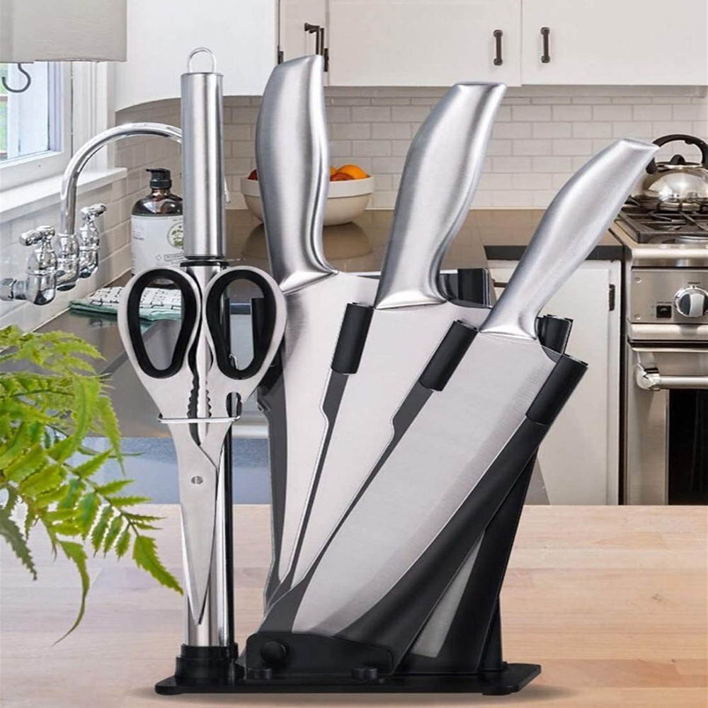 6Pcs Acrylic Stainless Steel Kitchen Knife Cleaver Sharpener Scissor Kitchen Tools Stand Set