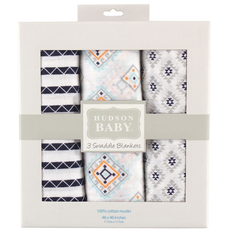 Hudson Baby Infant Boy Cotton Muslin Swaddle Blankets, Aztec, One Size