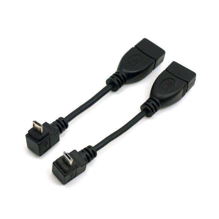 2pcs 90 Degree Up & Down Right Angled Micro USB Type B to USB Female OTG Cable