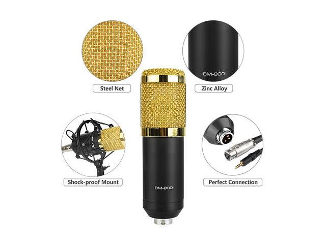 gold--BM800 Professional Suspension Microphone Kit Studio Live Stream Broadcasting Recording Condenser Microphone Set