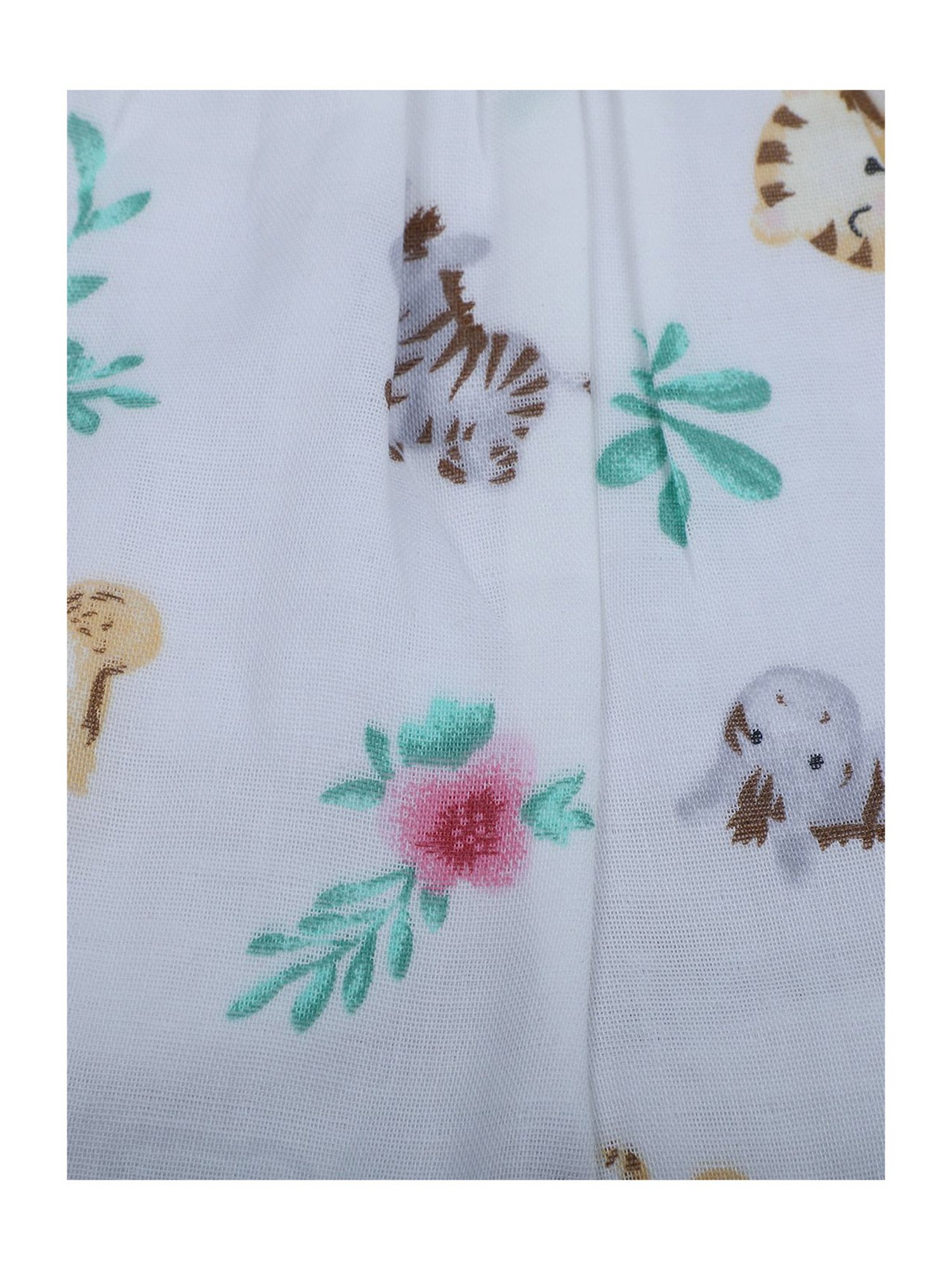 Baby Moo Kids White & Green Printed Dress