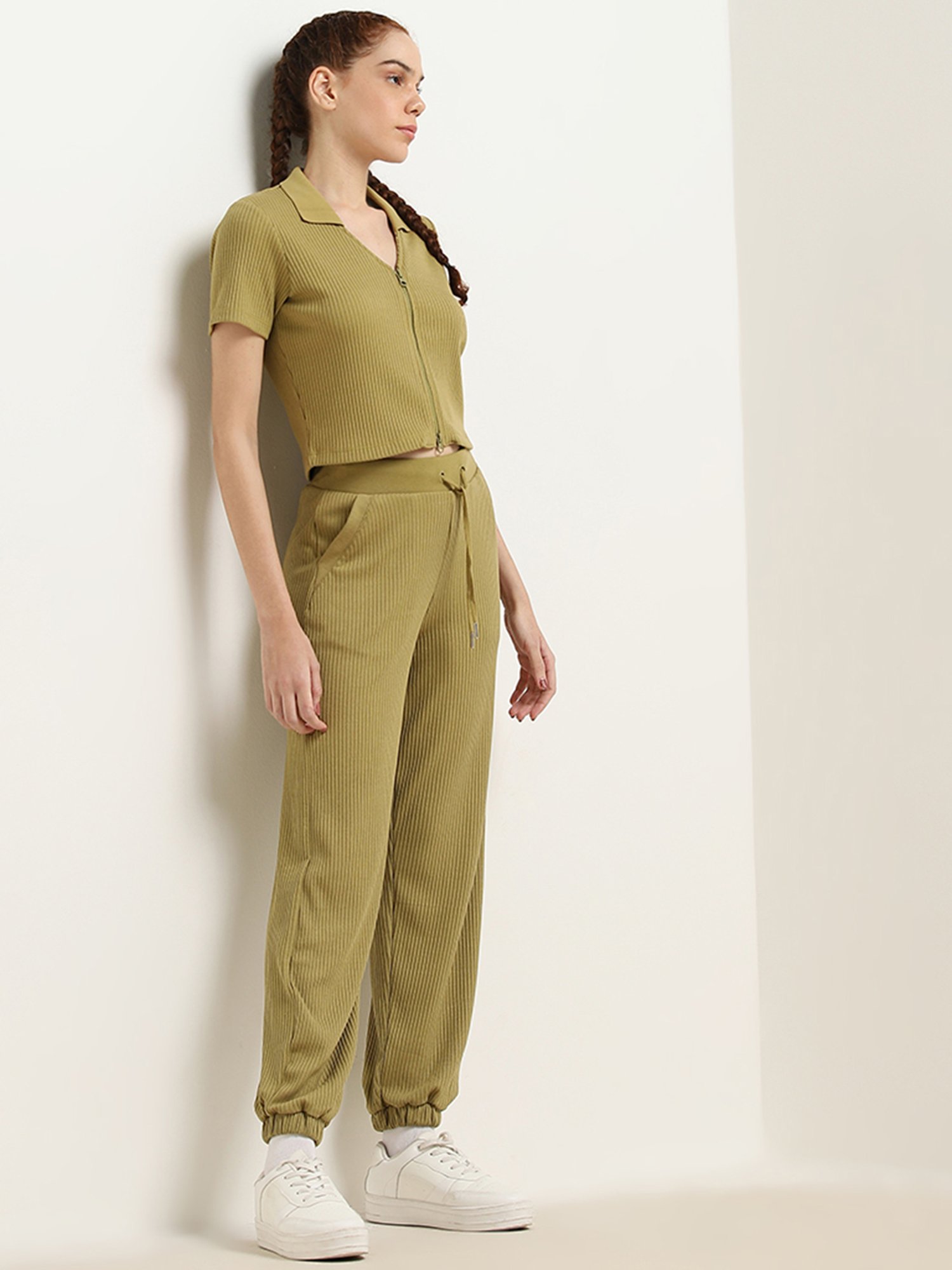 Studiofit by Westside Sage Ribbed Textured Mid-Rise Joggers