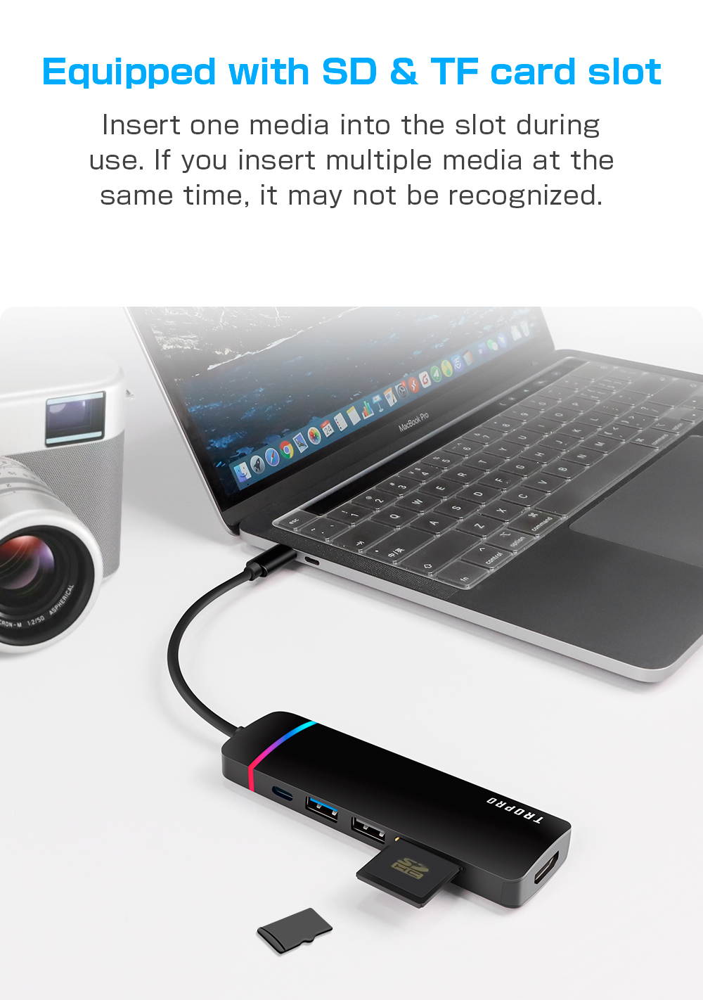 USB C Hub 6 in 1 Type-C Adapter Multiport (USB 3.0 + SD/TF Card Reader+4K HDMI+Type-C Port) Compatible for MacBook Pro/iPad Pro/HW MateBook/Chromebook and Other Type C Devices