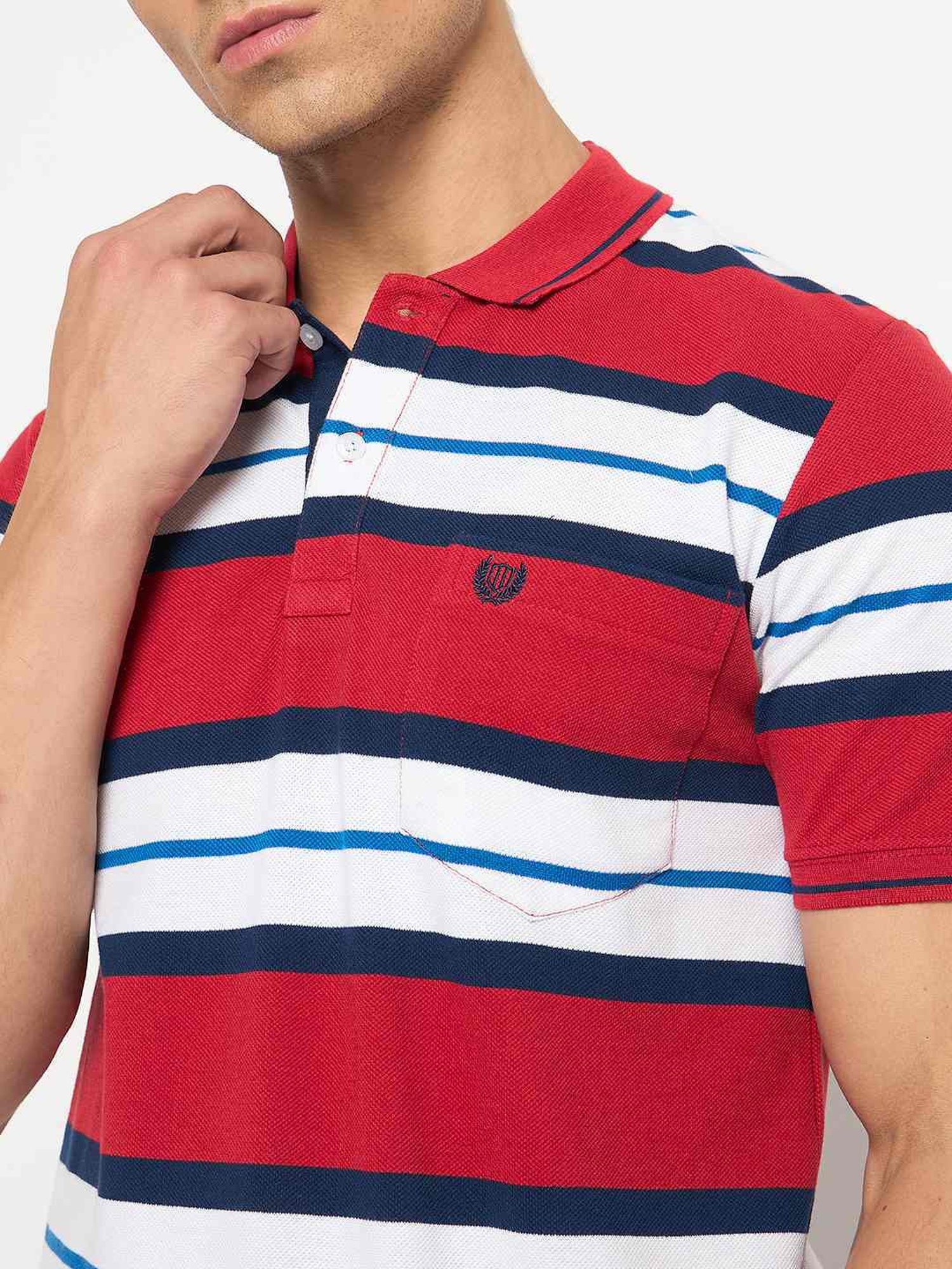 Duke Red Regular Fit Striped Polo T-Shirt