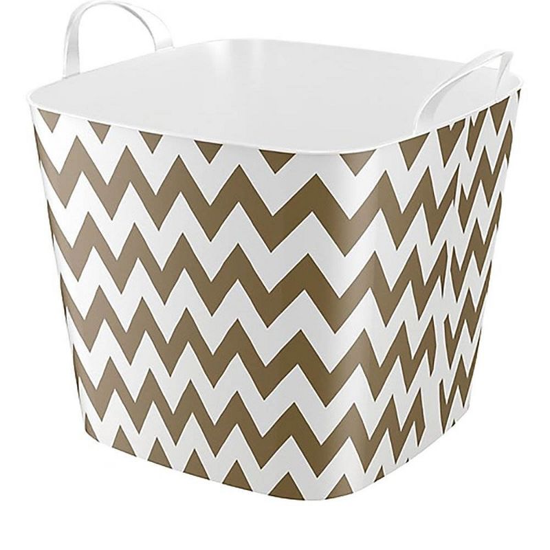 Life Story 25 Liter Plastic Home Storage Container Bin Tub Basket, Gold Chevron