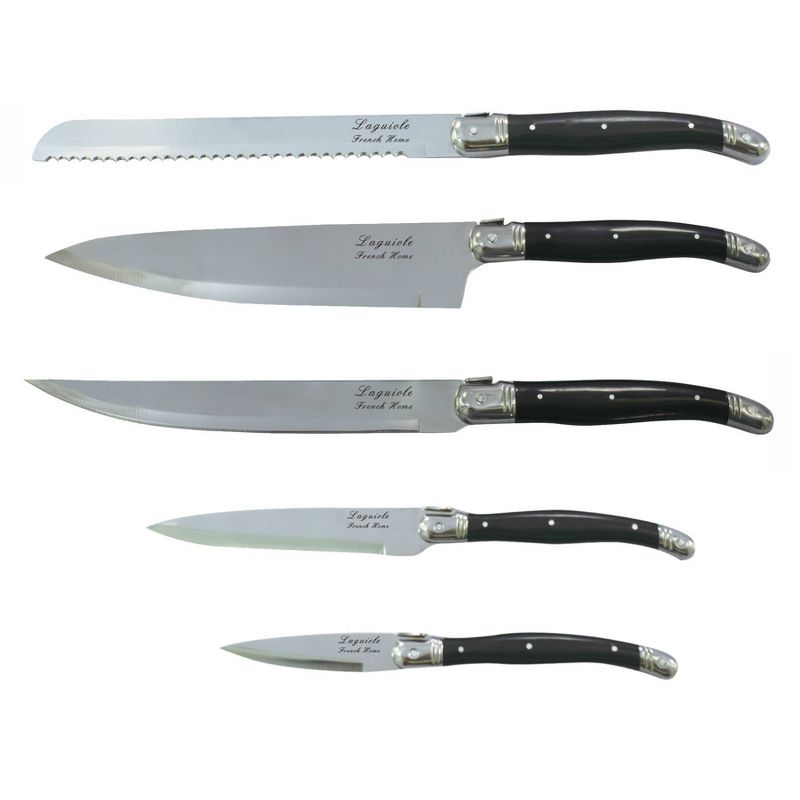 French Home Laguiole 6pc Stainless Steel Kitchen Knife Set with Magnetic Display