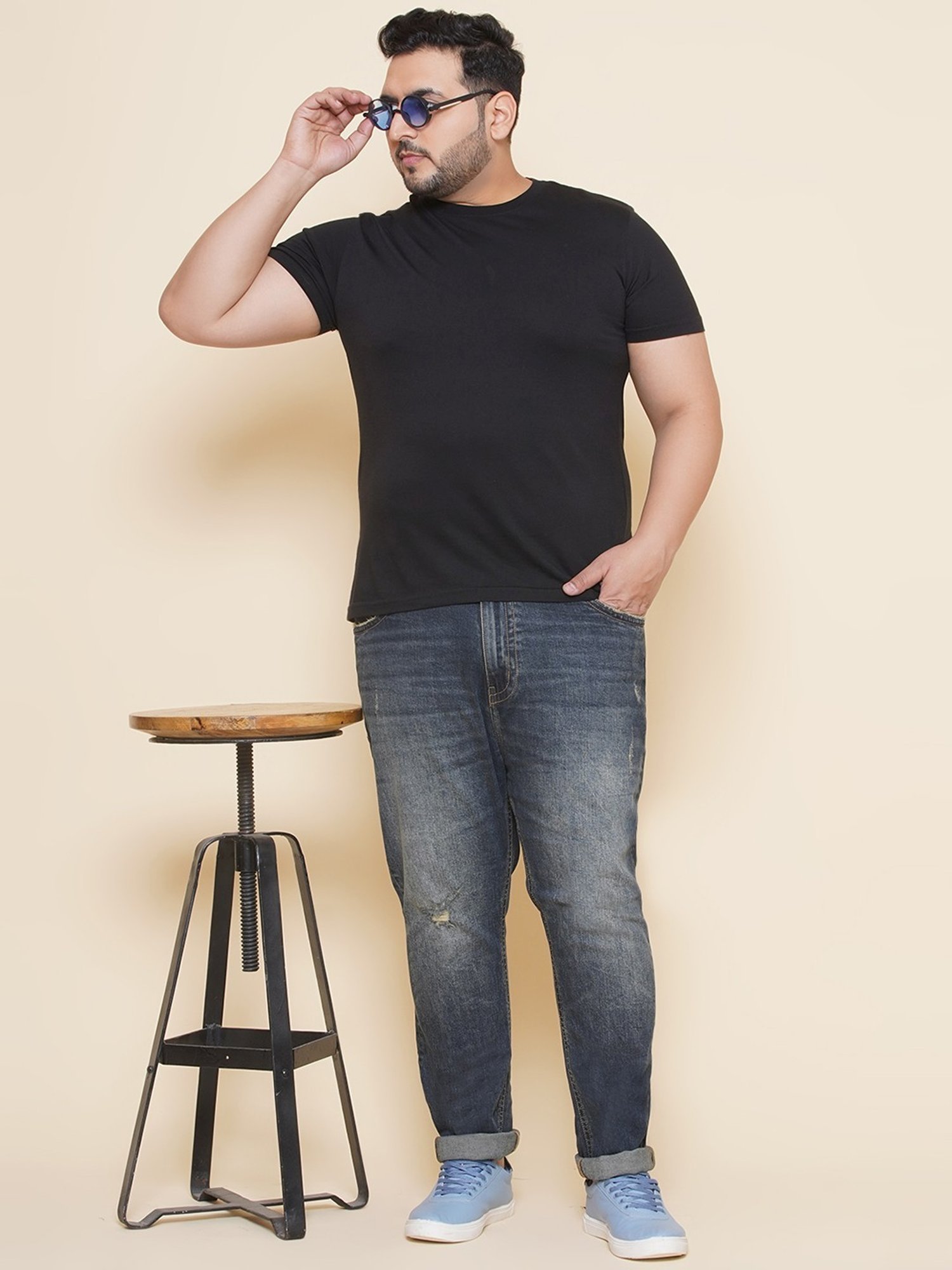 John Pride Blue Regular Fit Distressed Jeans