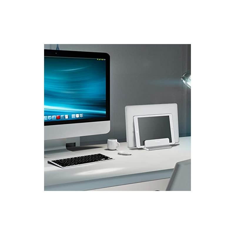 Vertical Laptop Stand Double Slot Adjustable Tablet Laptop Holder Aluminum Alloy Cooler Space-Saving Fits for Most Laptop