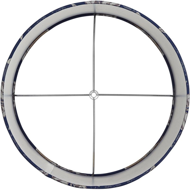 Springcrest Blue Leaves Print Medium Drum Lamp Shade 15" Top x 15" Bottom x 11" High (Spider) Replacement with Harp and Finial