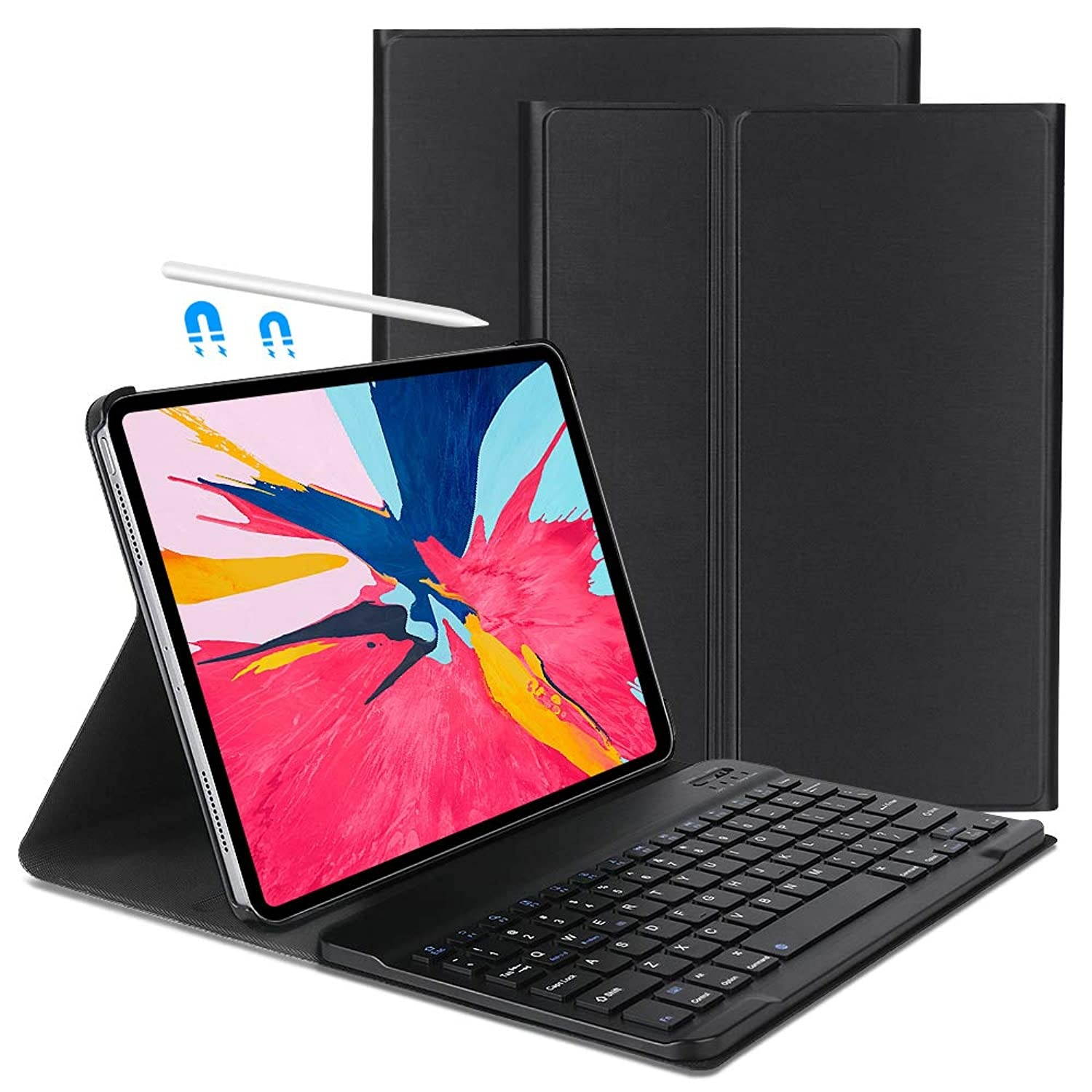 OYOSUOGG iPad Pro 11 Case with Keyboard 2018 - Lightweight - Auto Sleep/Wake - Slim Folio Smart Cover - Apple iPad Pro 11 2018 Leather Case with Magnet Detachable Wireless/BT Keyboard (Black)