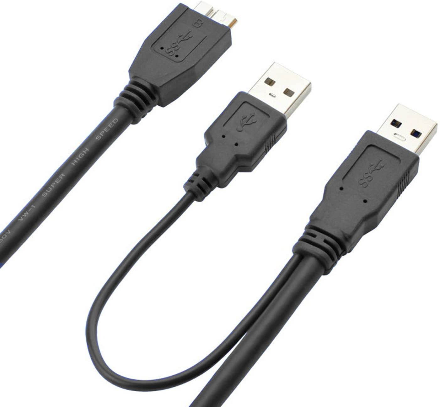 USB 3.0 Y Shape Cable, 3.0 A Male to Micro-B Male Y Splitter Cable, High Speed OTG Data Sync Cord for Hard Drive/Seagate/Toshiba/WD/Wii-U/Note 3/Galaxy S5-19.5 in Micro-B + 8 in USB 2.0