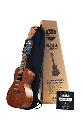 official kala learn to play ukulele concert starter kit, satin mahogany  includes online lessons, tuner app, and booklet kalaltpc