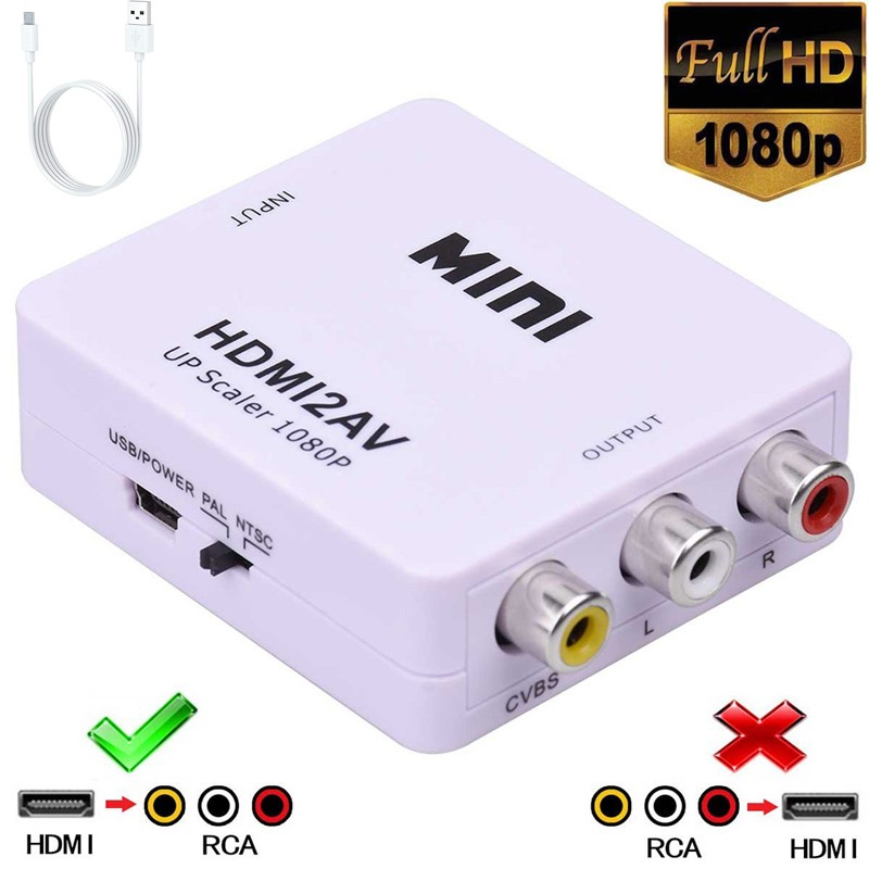 Wanmingtek HDMI to RCA- 1080P HDMI to AV 3RCA CVBs Composite Video Audio Converter Adapter Supporting PAL/NTSC with USB Charge Cable  (White)