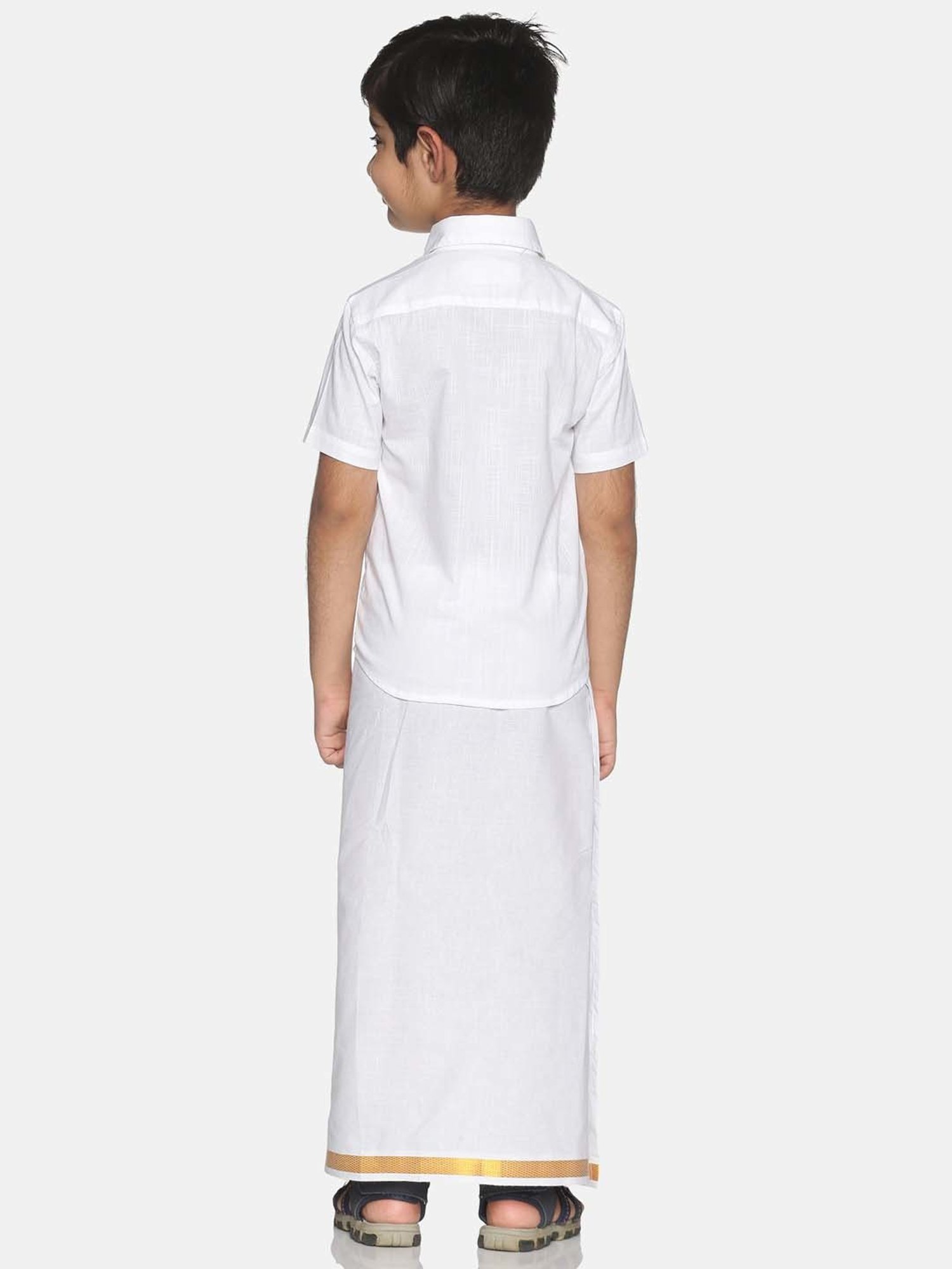 Sethukrishna Kids White Cotton Regular Fit Shirt Set