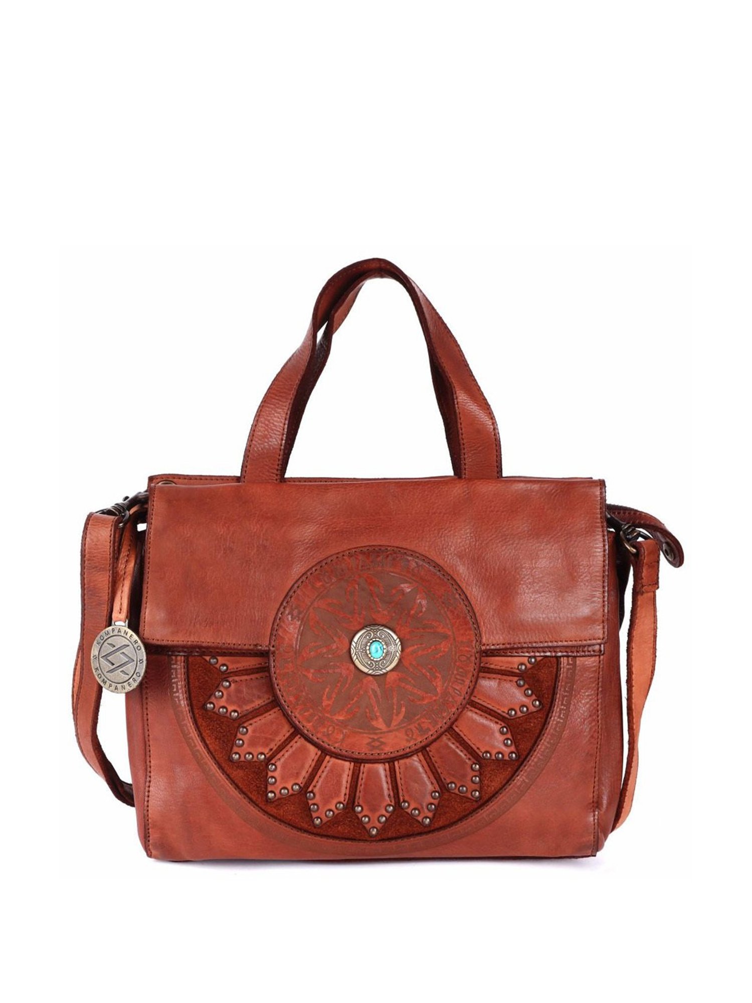 KOMPANERO Nova Cognac Leather Textured Handbag