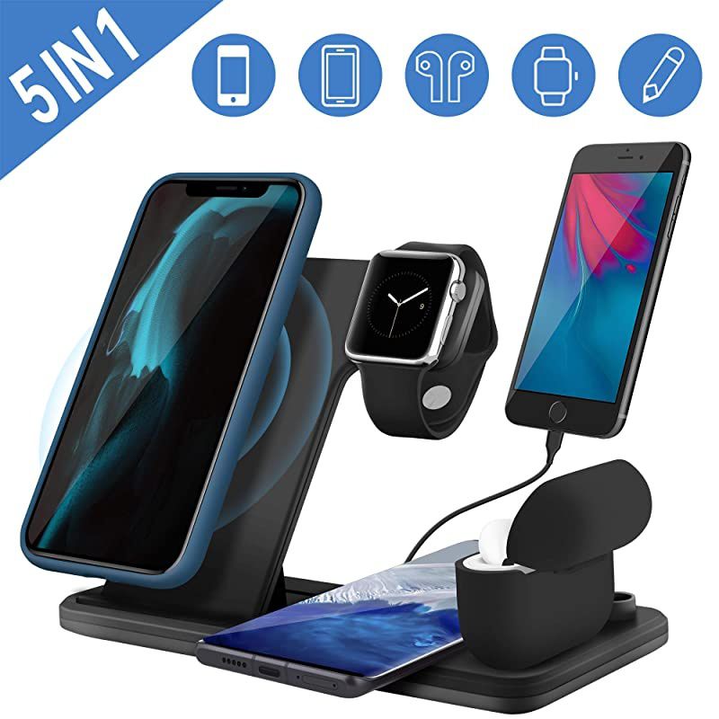 5 in 1 Wireless Charging Station for Apple Watch 6 Airpods Pro,  30W Fast Wireless Charger Stand Dock Compatible with iPhone 11 12 Pro Max SE Xr X Xs Max Mini/iWatch/Qi-Certified Phones