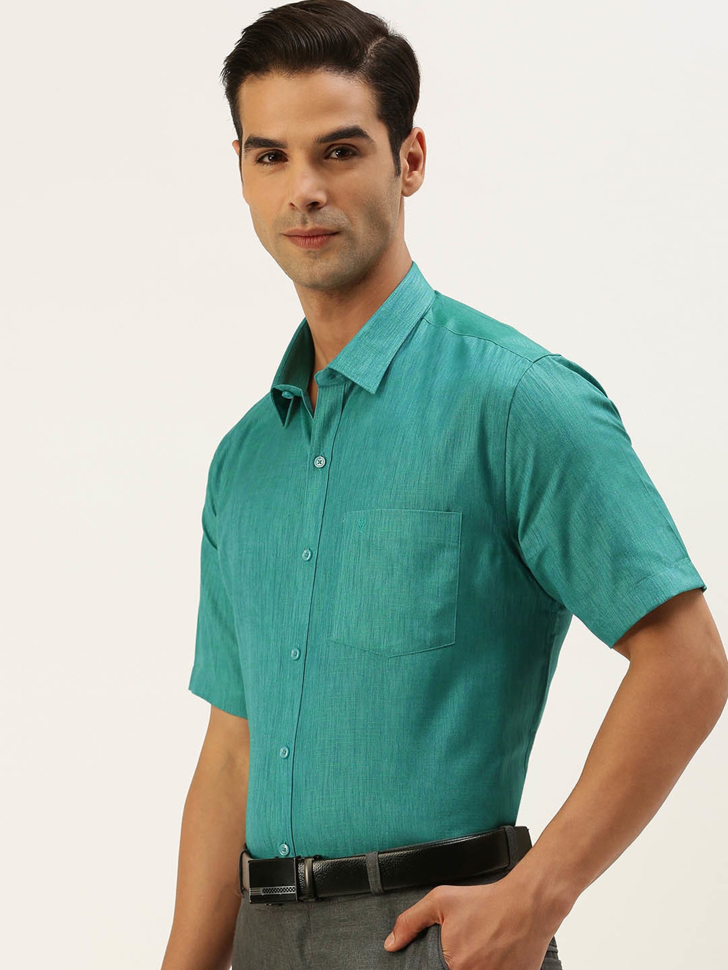 Ramraj Sea Green Regular Fit Shirt