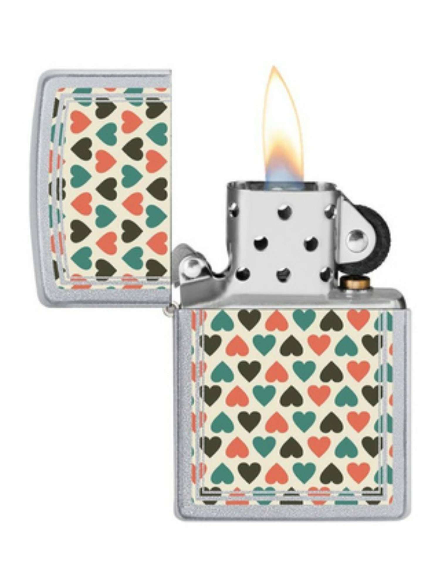 Zippo Multicolor Heart Design Satin Brass Pocket Lighter