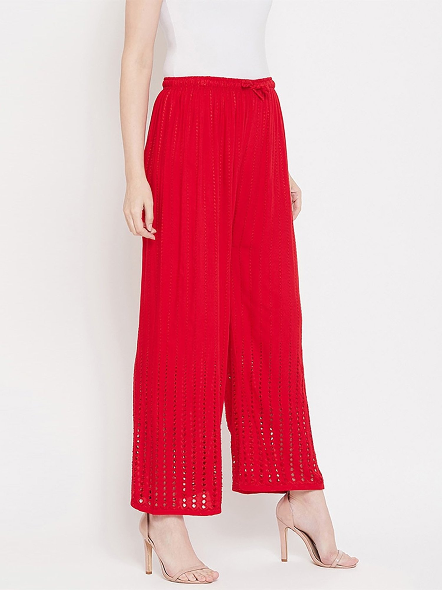 Castle Red Embroidered Palazzos
