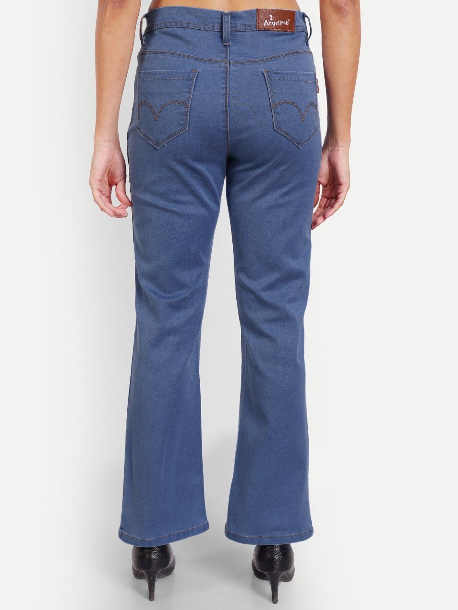 Angelfab Blue Cotton Flared Fit High Rise Bootcut Jeans