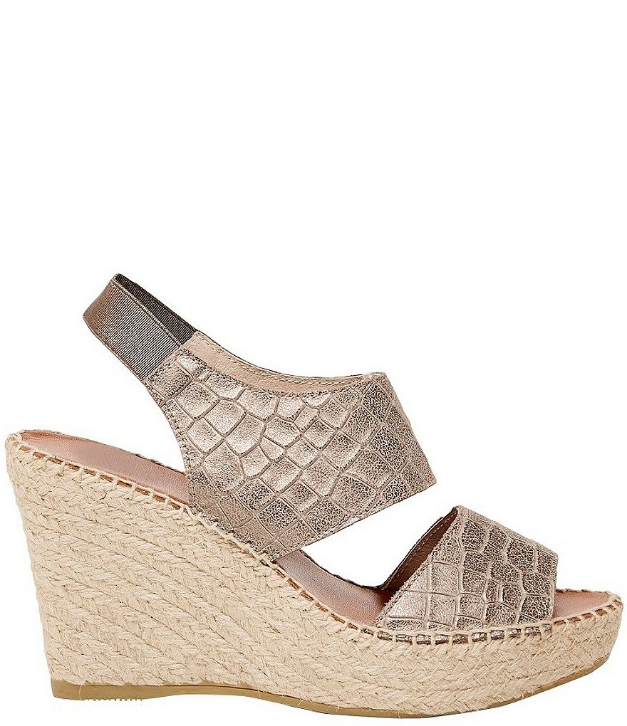 Andre Assous Reese Croc Embossed Leather Espadrille Platform Wedge Sandals