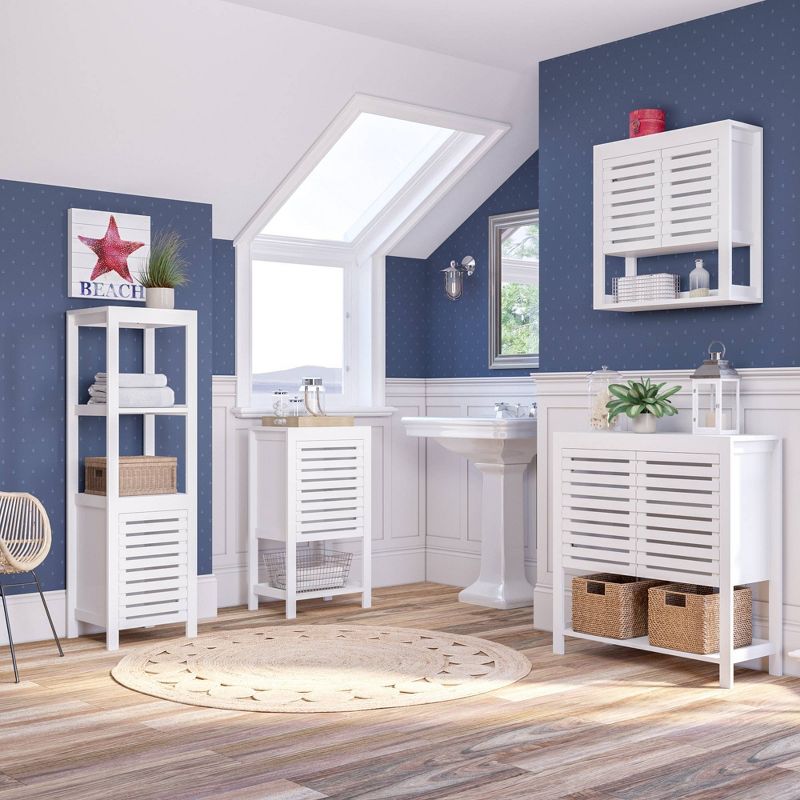 Slatted Single Door Cabinet with Open Shelf White - RiverRidge Home