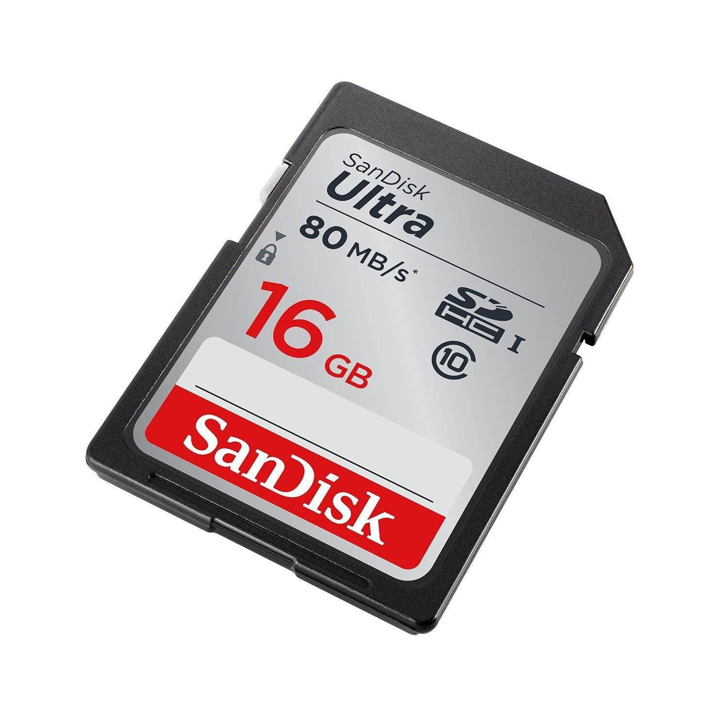 6x Genuine SanDisk Ultra 16GB Class 10 SDHC Flash Memory Card Up To 80MB/s Memory Card (SDSDUNC-016G-GN6IN) with slim memory card case (6pcs)
