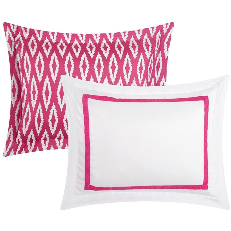 Chic Home Kendall 4 Piece Reversible Duvet Cover Set Greek Key Embroidered Modern Watercolor Print Zipper Closure Bedding - Decorative Pillow Shams Included, Fuchsia King