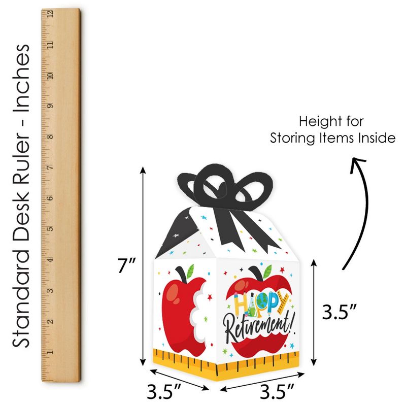 Big Dot of Happiness Teacher Retirement - Square Favor Gift Boxes - Happy Retirement Party Bow Boxes - Set of 12