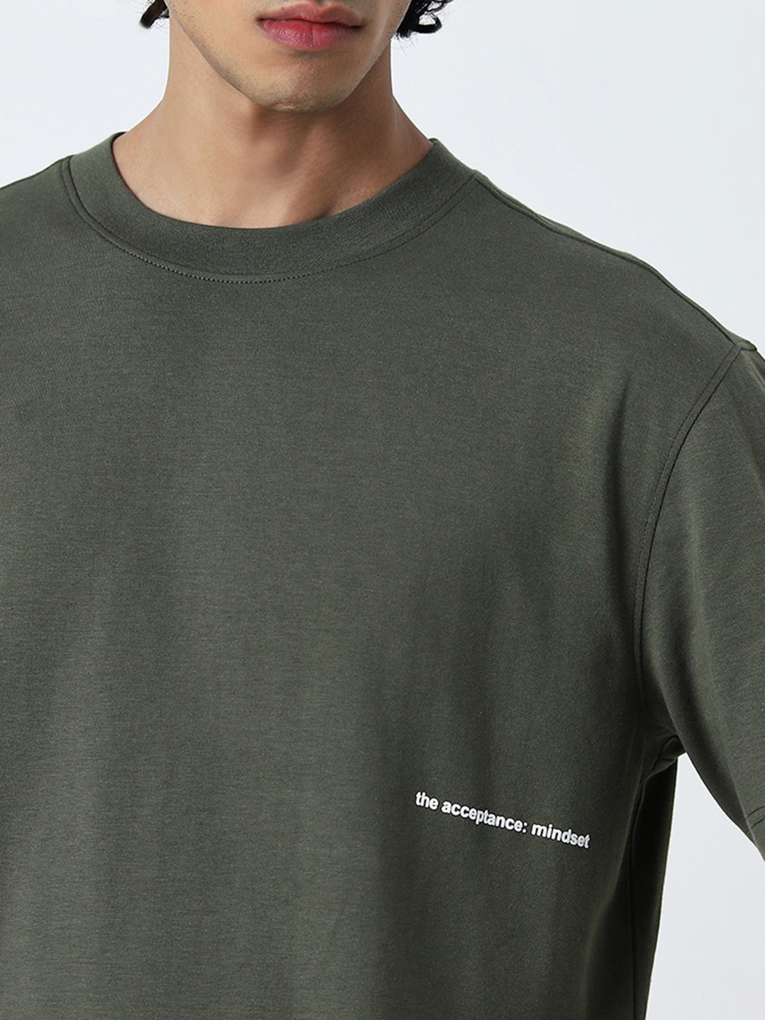 Studiofit by Westside Olive Text Printed Relaxed-Fit T-Shirt