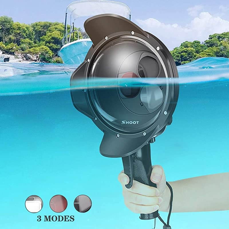Underwater Dome Port for GoPro Hero 7 Black/Hero 6/Hero 5/Hero(2018), 30M/98ft Waterproof Dome Lens Intergrate Normal/Macro Lens/Red Filter 3 Modes Housing Case Photograph Accessories