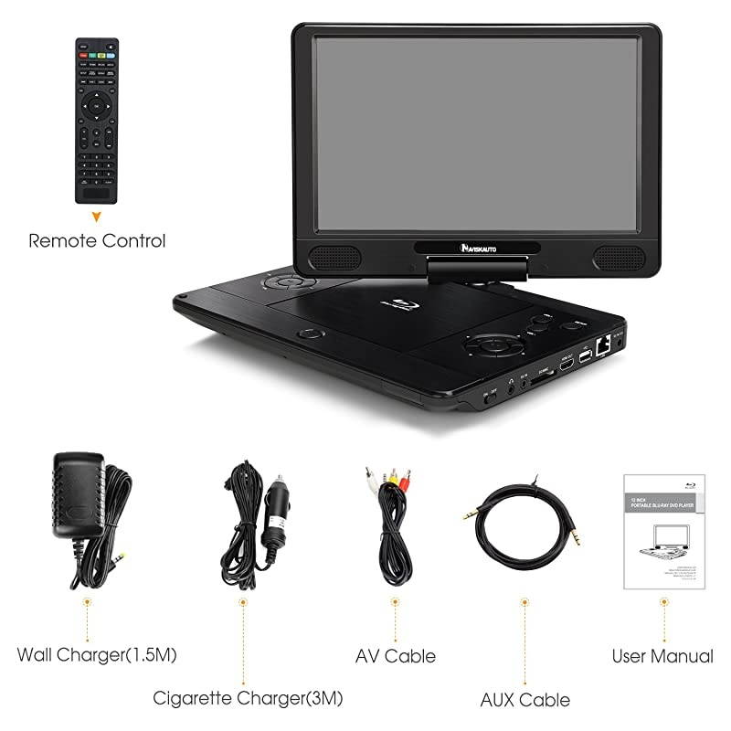 12 inch Portable Blu Ray DVD Player with Rechargeable Battery Support HDMI Out MP4 1080P Dolby Audio Sync Screen USB SD