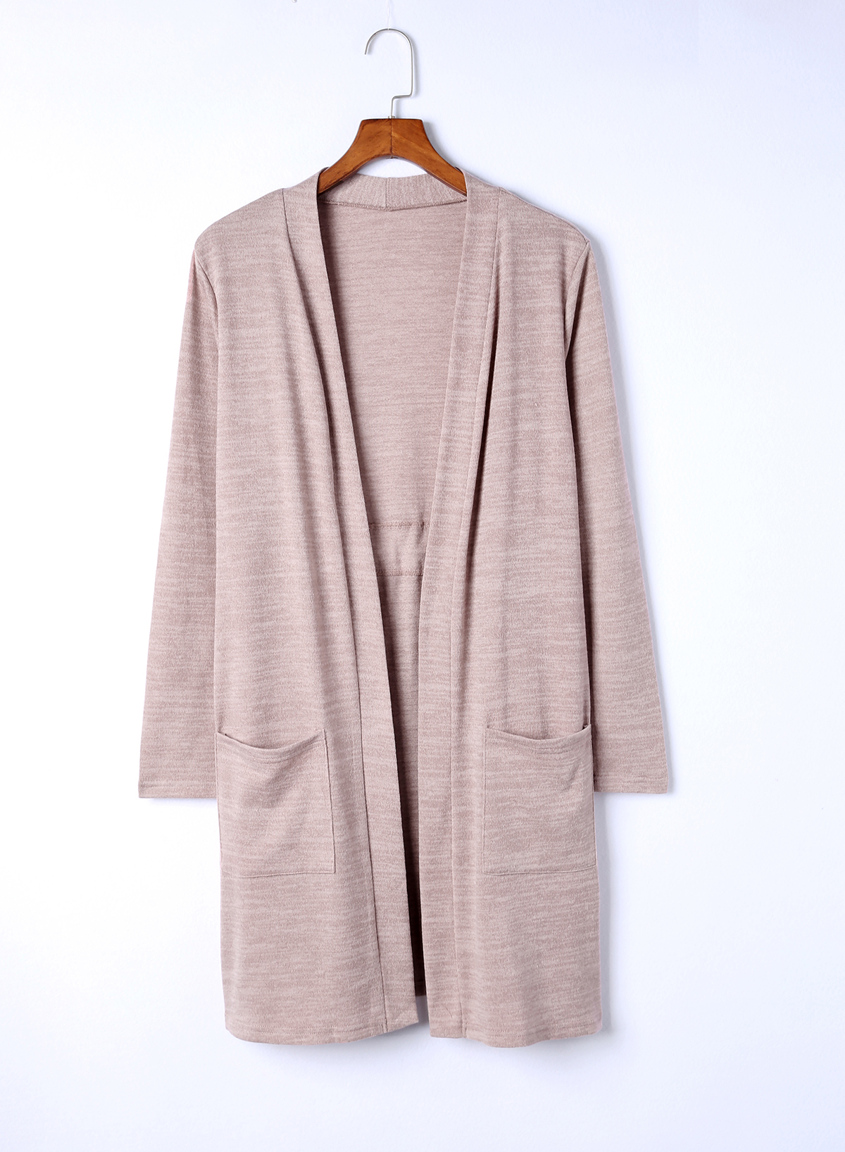 Beige Buttons Front Lightweight Fall Long Cover Up