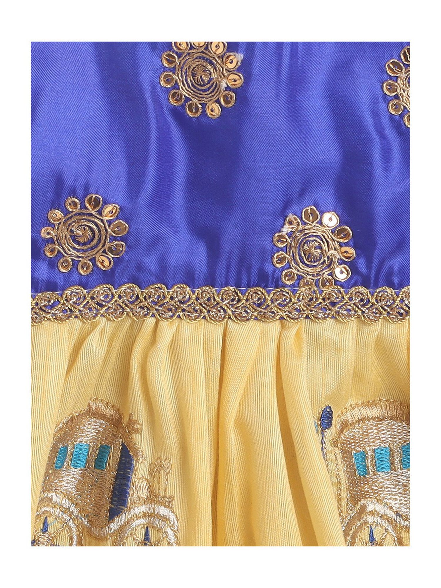 Many Frocks Kids Blue & Beige Embroidered Dress