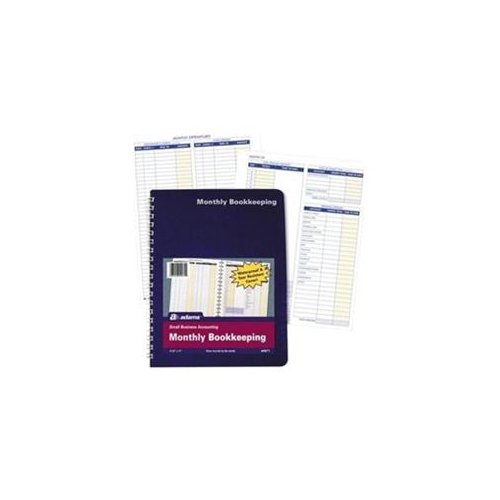 Adams AFR71 Monthly Bookkeeping Record Spiral Bound - White Sheet(s) - Blue, Yellow Print Color - 1 Each