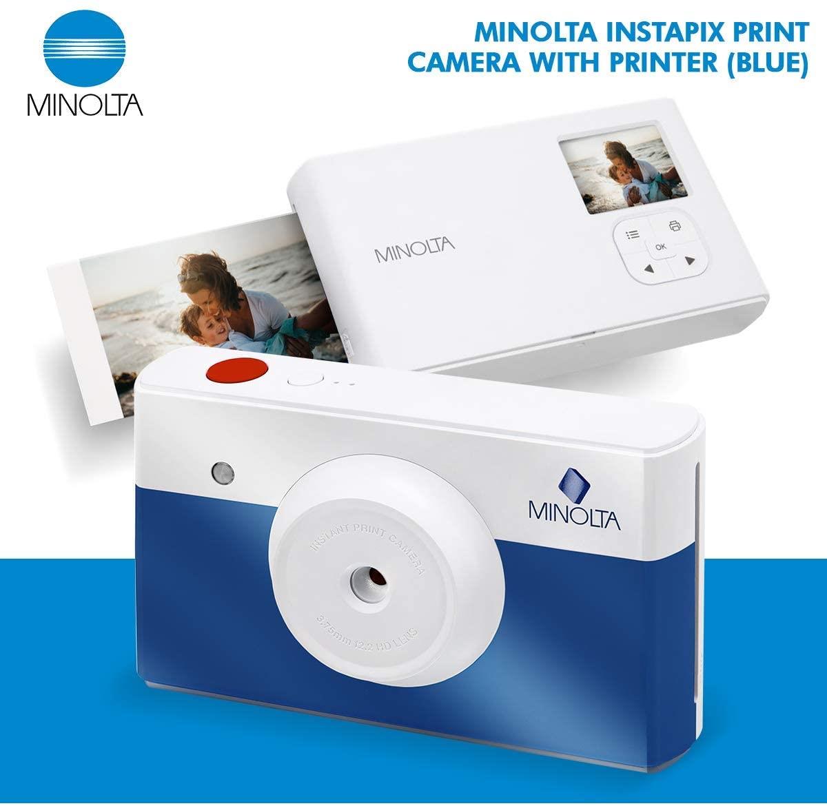 Minolta Instapix Print Digital Camera with Printer (Blue) + Cartridge + Deluxe Accessory Bundle