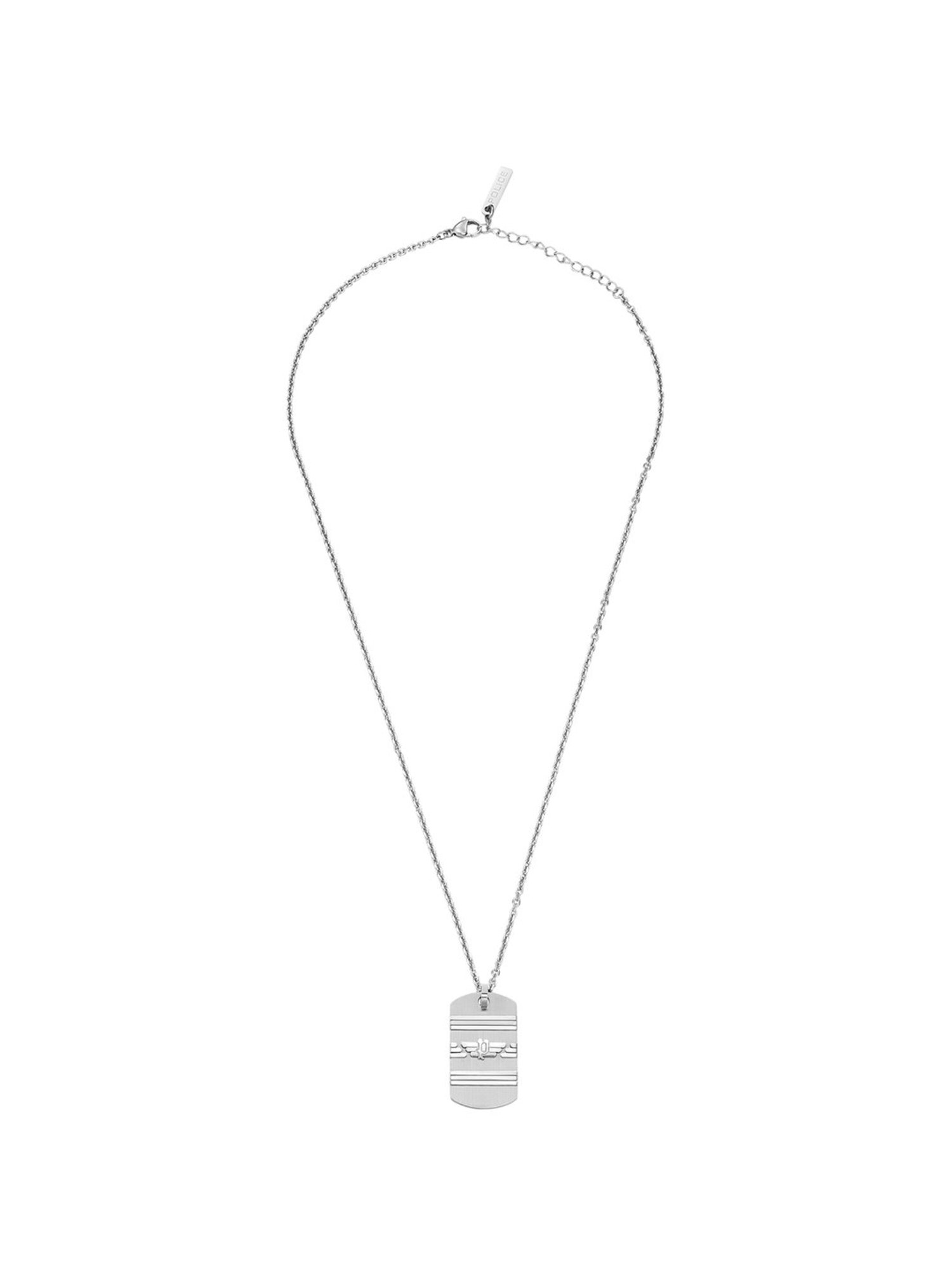 Police Revelry Wing Logo Tag Silver Necklace for Men