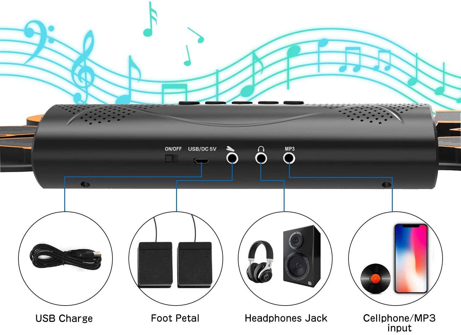 Aigrous 9 Pads Electronic Drum Set Rechargeable Drum Set with Headphone Jack,Portable Electronic Roll Up Drum Kit with Built in Speakers, Power Supply