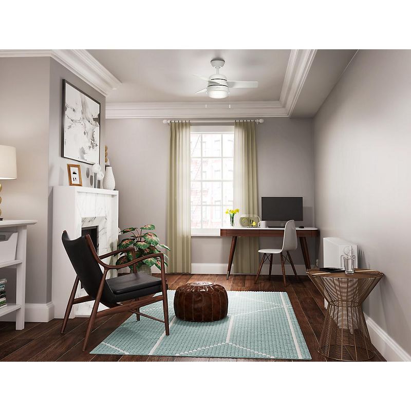 Hunter Fan Company 59301 Aker 36 Inch 3 Blade 3 Speed Wooden Indoor Cooling Ceiling Fan with Light Kit, Fresh White/Natural Wood Finish (2 Pack)